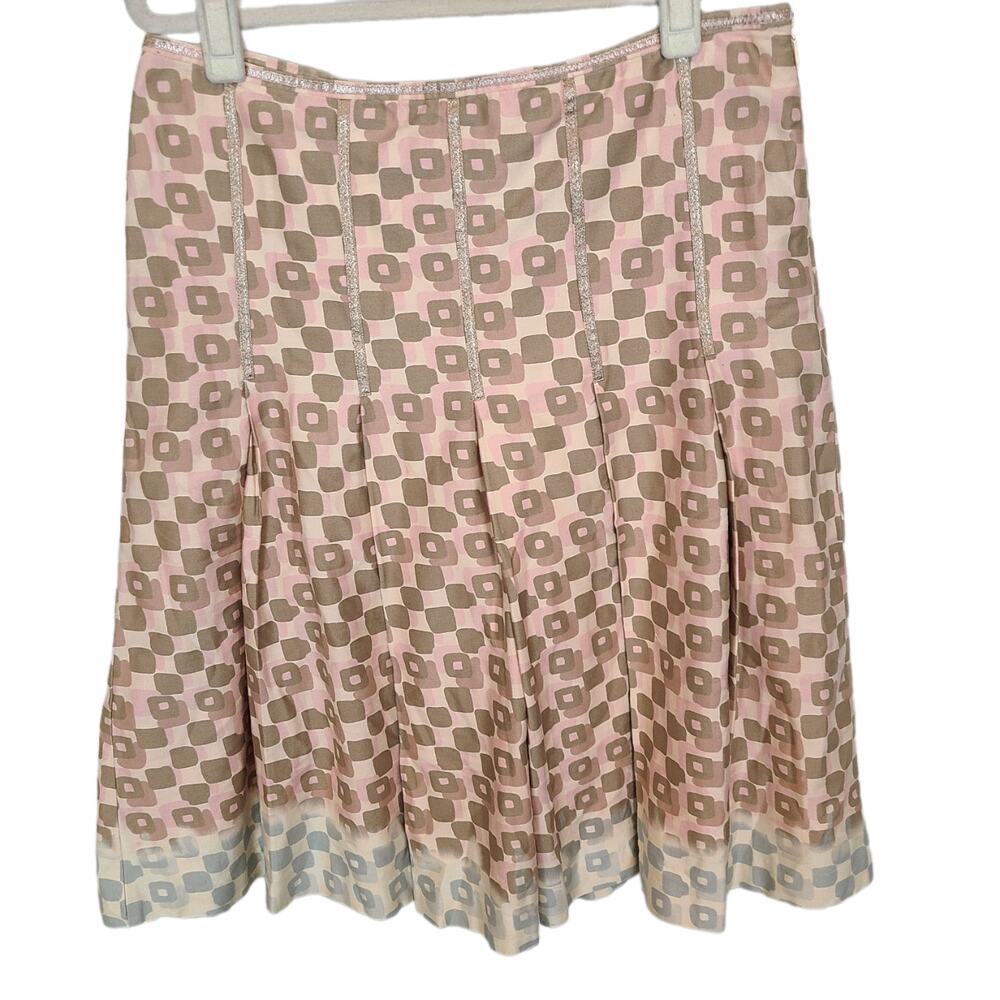 REISS Womens 10 Pink Tan Geometric Print Lined Pleated Mini Skirt Casual Party